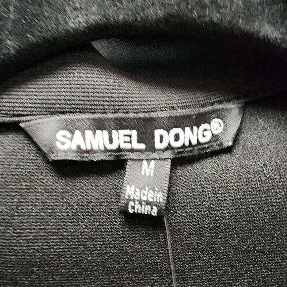 Samuel Dong Black Ribbed Knit Patchwork Zip Up Jacket Size M - Picture 8 of 10